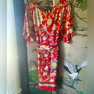 BCBGMaxAzria Red Floral Dolman Sleeve Dress